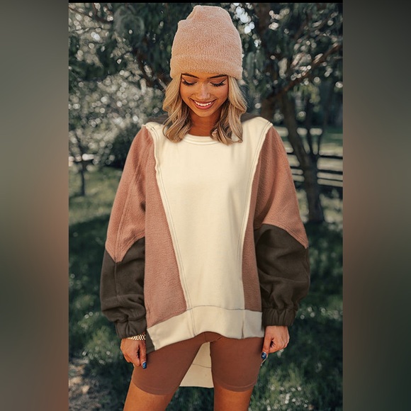 Emelia  oversized color block patchwork high low hoodie - Picture 4 of 4